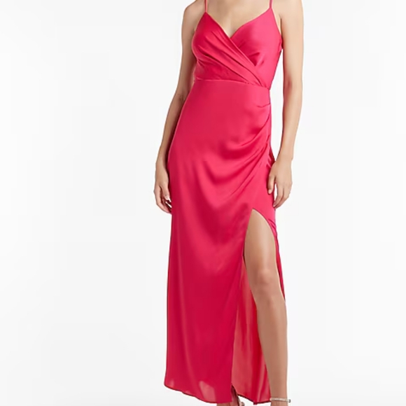 Express - Satin Wrap Front Maxi Slip Dress - Picture 1 of 3
